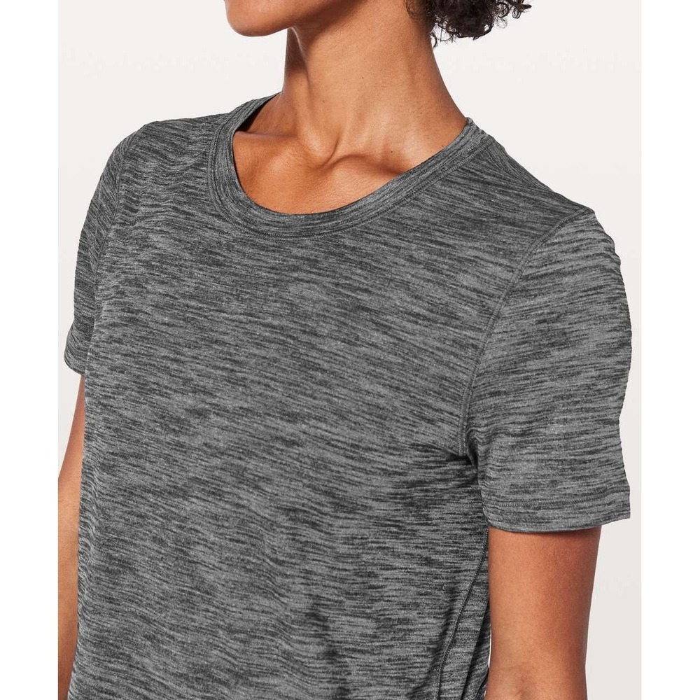 Lululemon Long Distance Short Sleeve Top 10 Heathered Black Run Tee EUC - Picture 3 of 7